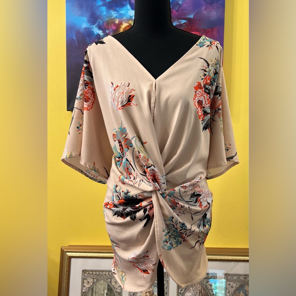 Beautiful Floral Twist-Front Blouse